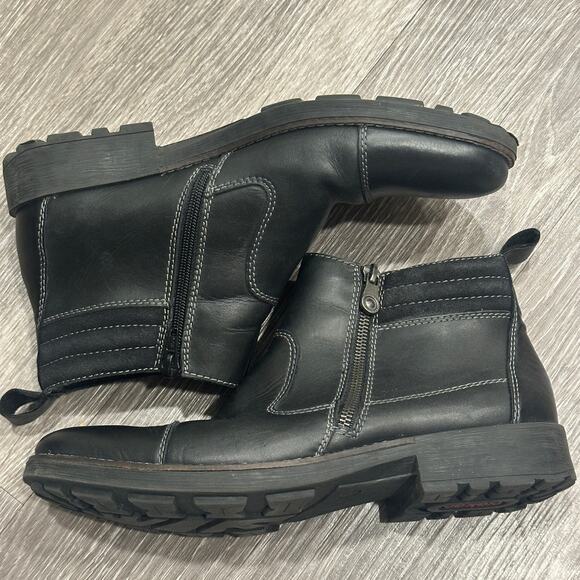 Rieker Ron Ankle Boot Black Leather Side Zip Comfort Lug Sole Warm Lining Wide 9 - Picture 5 of 8
